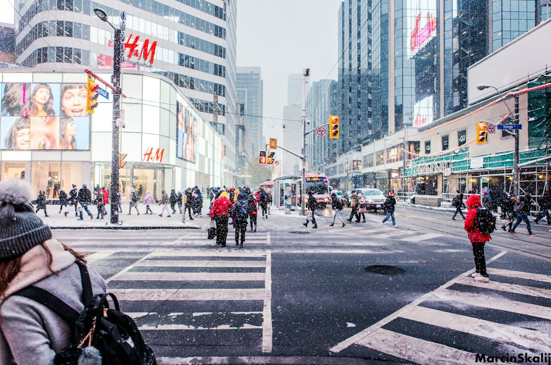 busy city street with shops